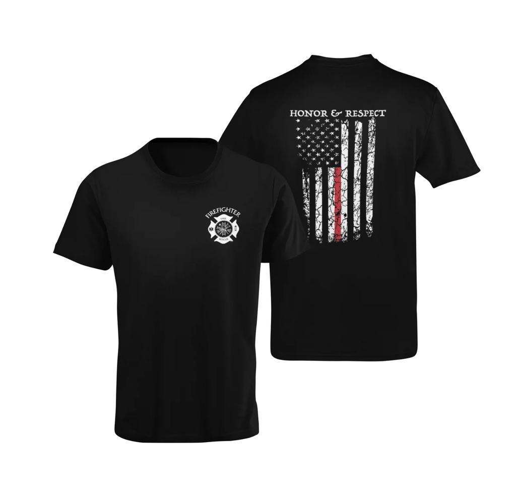 Honor Respect American Flag Fire Rescue Firefighter TShirt Summer Cotton ONeck Short Sleeve Mens T Shirt New S3XL