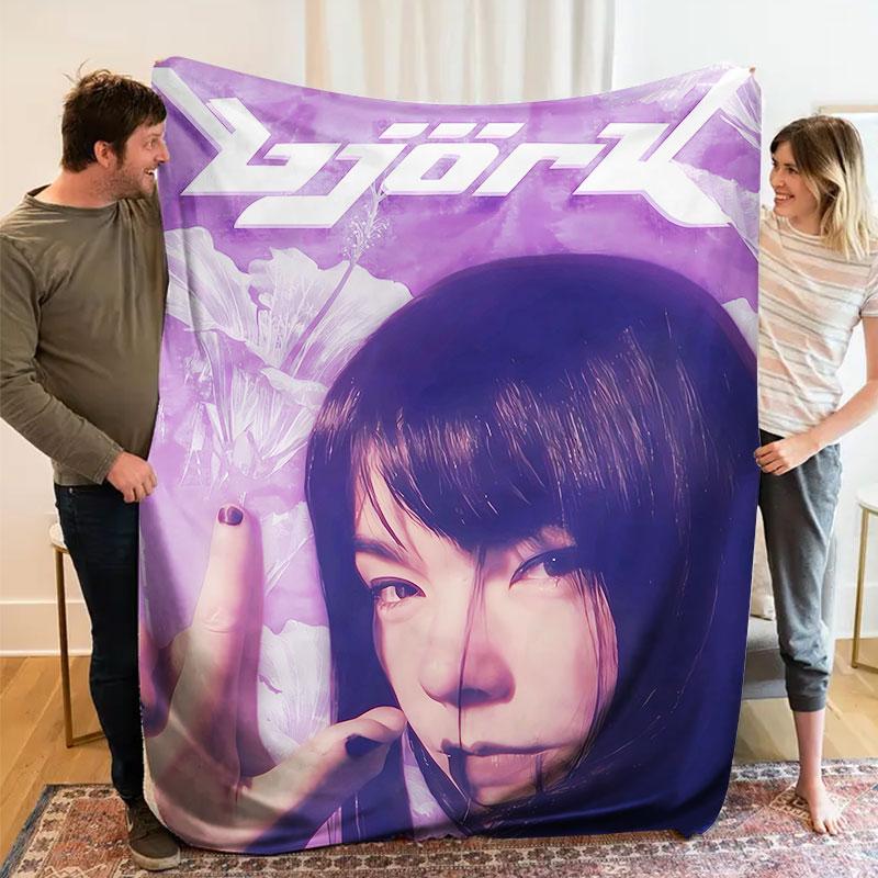 1Pc Bjork Print Flannel Blanket, High Quality Comfortable for All Seasons, Warmth and Comfort, Perfect for Christmas Gifts