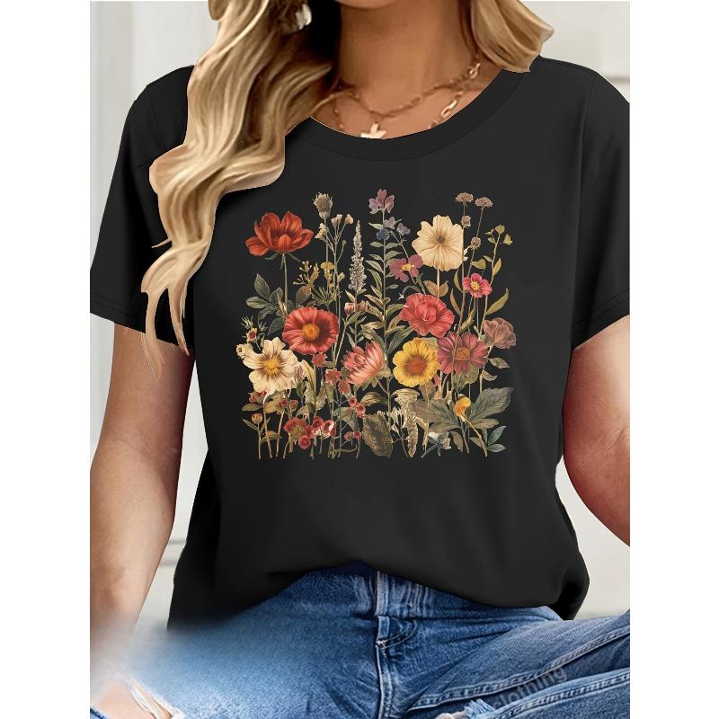 

European sizes Elegant Artistic Print Women s Short Sleeve T-Shirt 4XL чорний