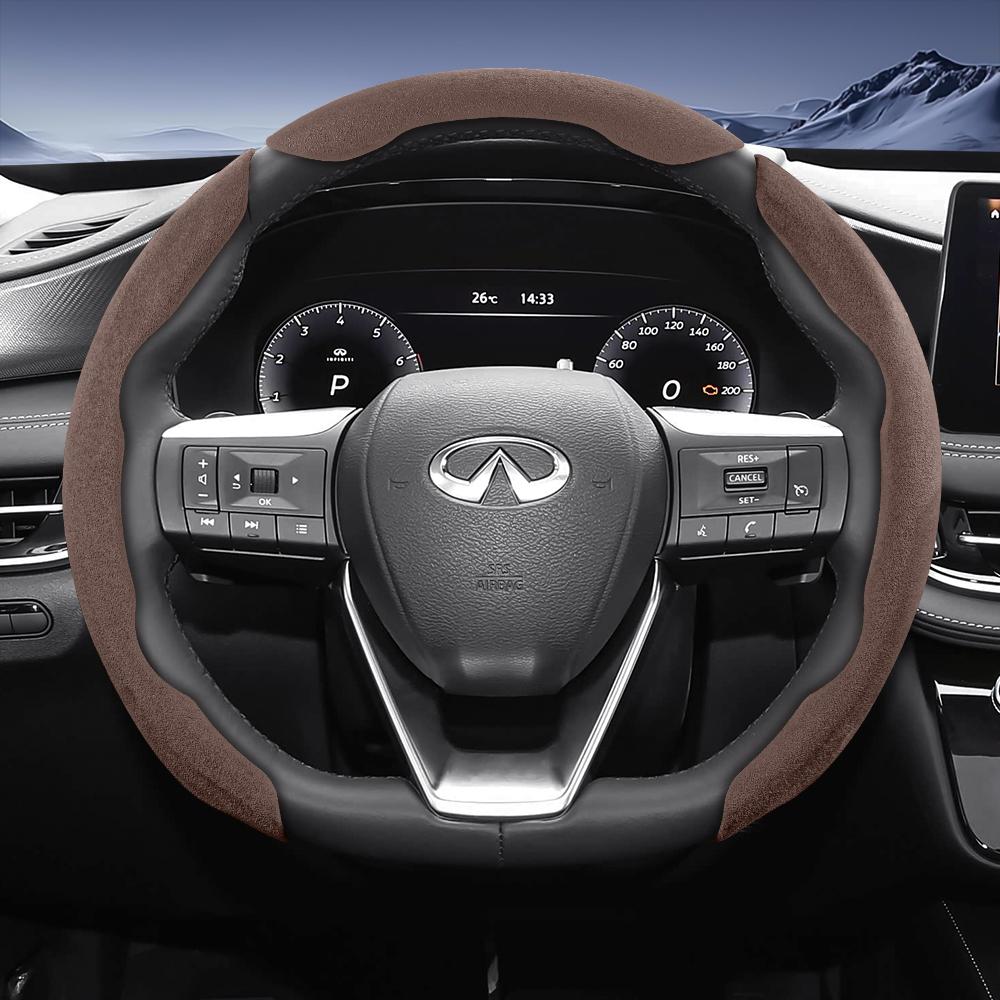 bpzsw1 Suitable for Infiniti Sports Suede Leather Steering Wheel Cover with Split Snap-On Design for Models Such as Q50 Qx50 Qx55