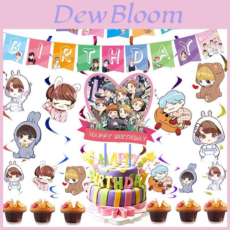 Vibrant Bts Bangtan Boys Birthday Party Supplies Decor With Happy Birthday Banner And Cake Topper