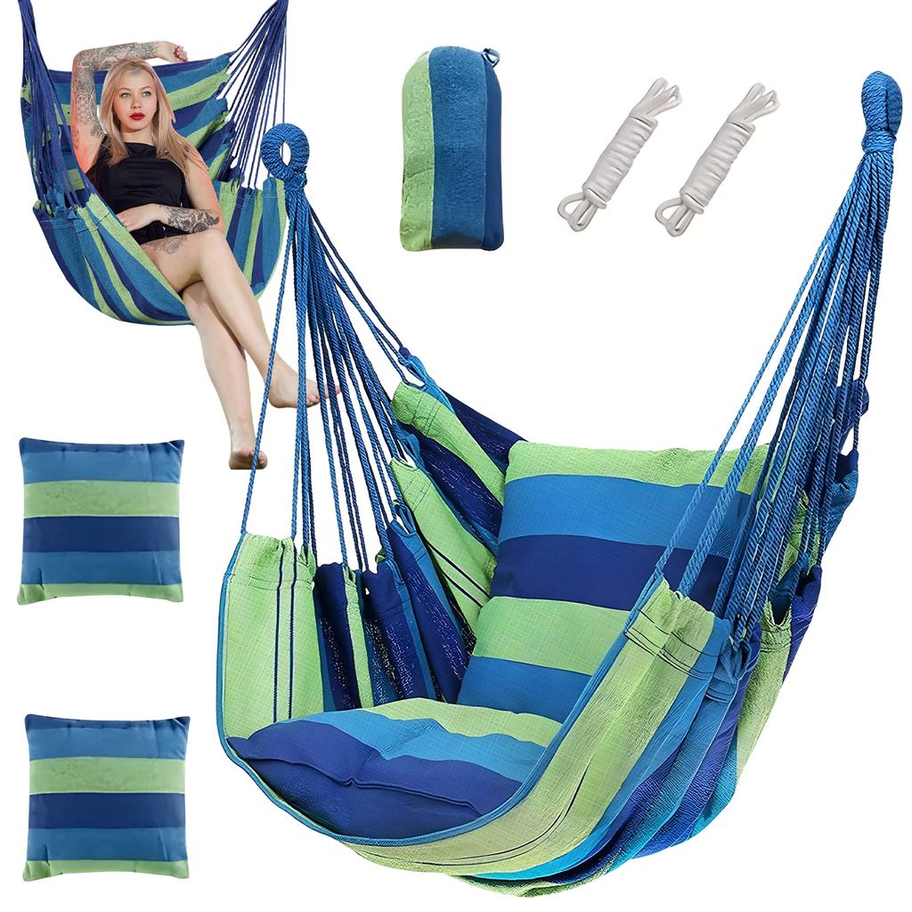 Gestreifte Canvas Hängemattenstuhl Outdoor/Indoor Hängesessel Einzelner Freizeit Schaukel 200KG Breite Tragfähigkeit Garten Strand Camping Hängematte