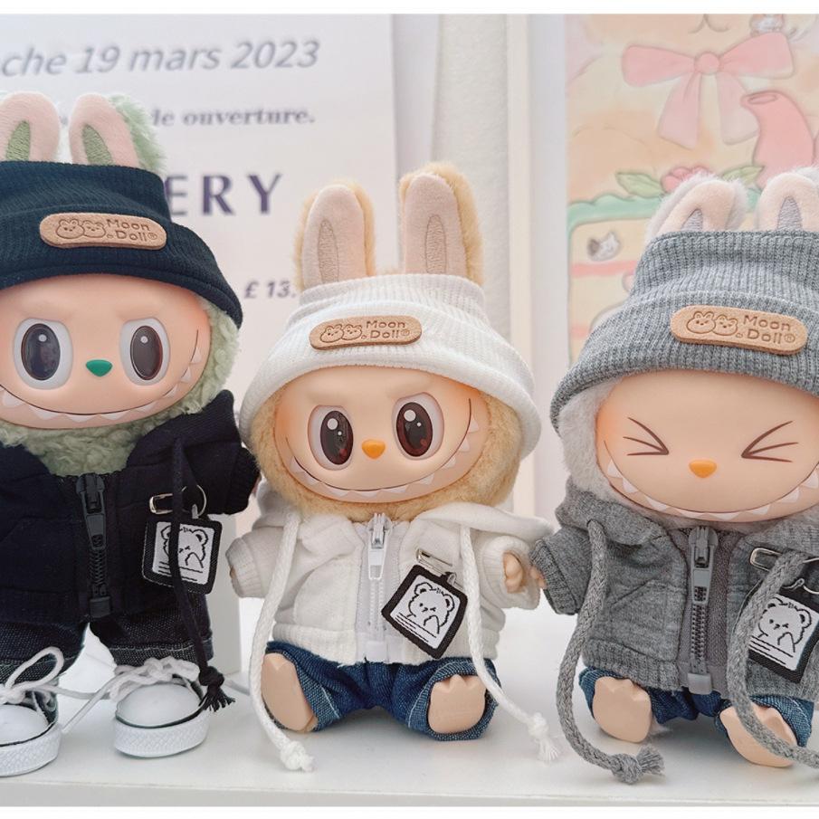 17cm Labubu Medvěd Ležérní Bunda Oblečky pro Panenky - Roztomilé Plyšové Svrchní Oblečení pro Pullip Blythe OB11 BJD, Kawaii Medvědí Kabát
