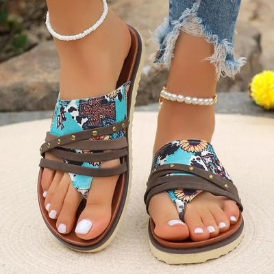Women's Shoes New Promotion Flip-Toe Women's Slippers Summer Roman Mixed Color Outdoor Leisure Beach Flat Large Size Slippers