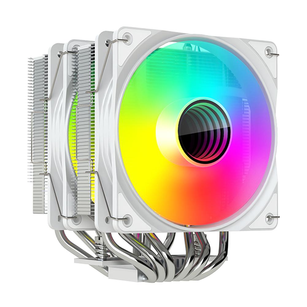 

DT600 Air-Cooled Computer Radiator 4PIN PWM Dual Fan CPU Cooler Temperature Controlled Cooler for E-Sports Games Video Rendering білий
