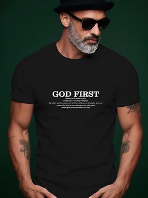 "GOD FIRST" Graphic Tee - Casual Summer Crew Neck Short S...