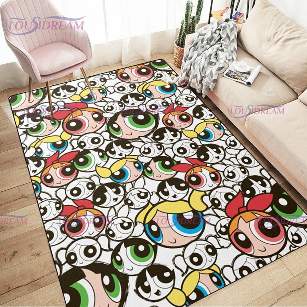 Alfombra de dibujos animados con estampado de Chicas Superpoderosas, decoración para sala de estar y dormitorio, alfombra antideslizante para baño, felpudo para suelo en el pasillo