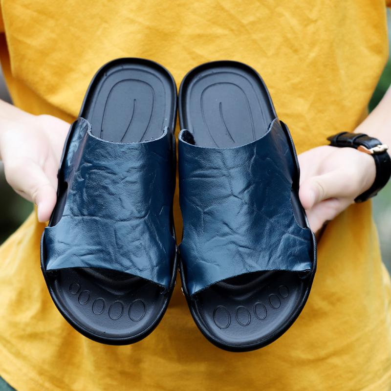 Fashion High Quality Slippers Men Genuine Leather Luxury Brand 2024 New Beach Flats Summer Casual Flip Flops Outdoor Slides for Men