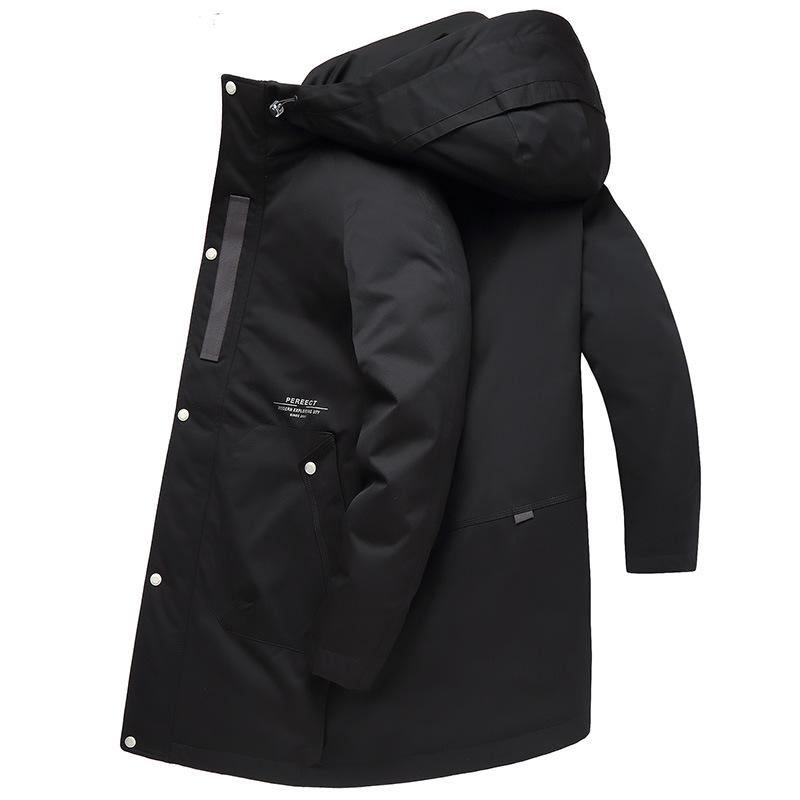 

Осень и зима Новая утолщенная пуховая куртка средней длины для молодых мужчин. Уличная пуховая куртка. XXXXL чёрный