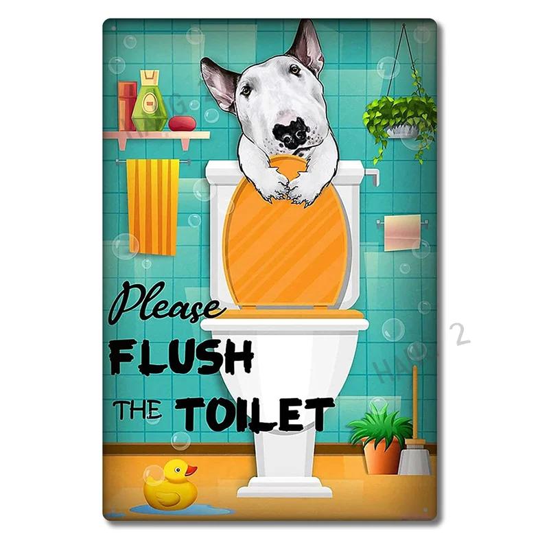 Funny Bull Terrier Dog Pet Bath Soap House Vintage Plaque Poster Tin Sign Wall Decor Hanging Metal Decoration 8x12 Inch