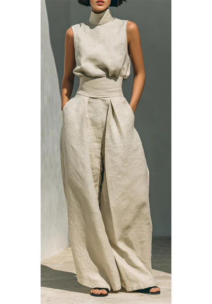 2026 Spring/Summer European & American Women's Cotton Linen Sleeveless Long Pants Casual Set