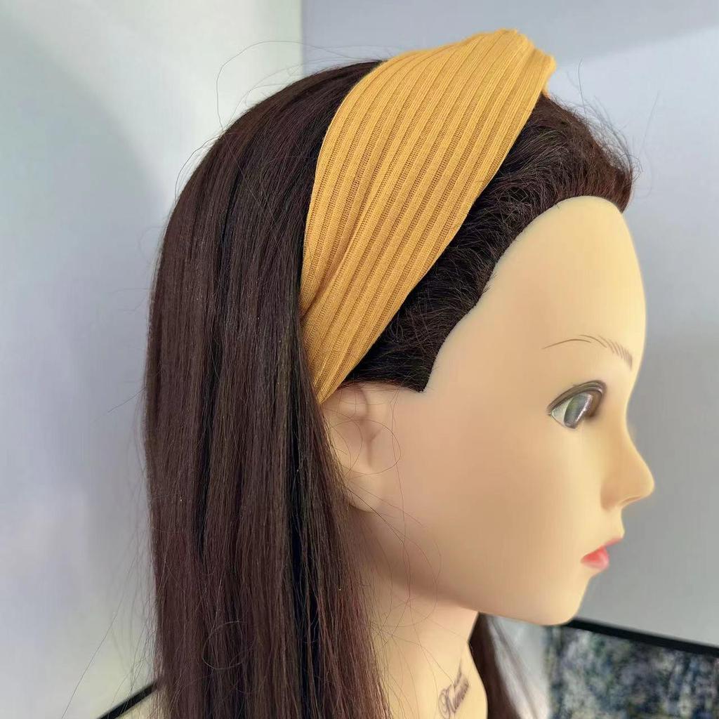 Strick-Stirnband im koreanischen Stil mit Überkreuz-Design für Damen - Elastischer Haarreif zum Gesichtwaschen, für Yoga und Sport.