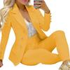 2 Pcs/Set Women Suit Coat Pants Set Lapel Button Decor Mid Length Cardigan