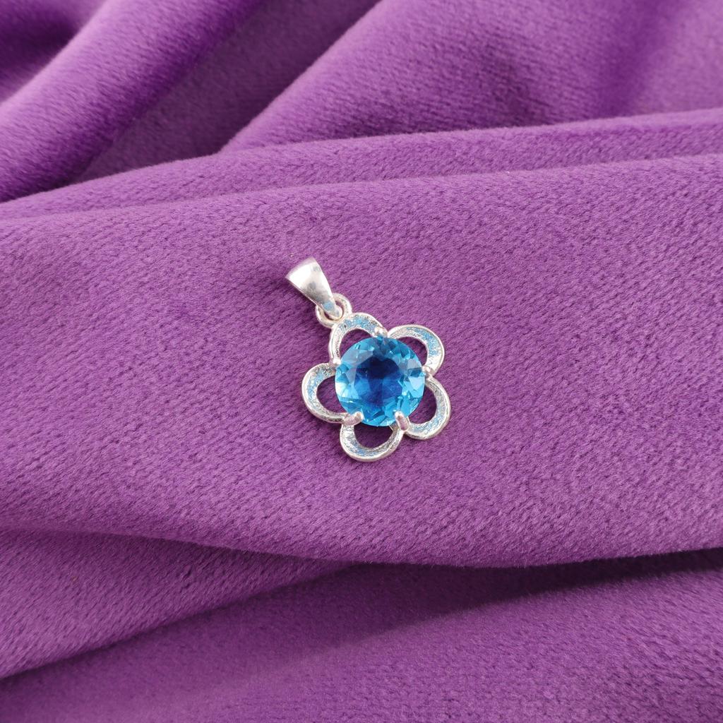 Swiss Blue Topaz Gemstone Handmade 925 Sterling Silver Jewelry, Beautiful Pendant For Wedding Gift