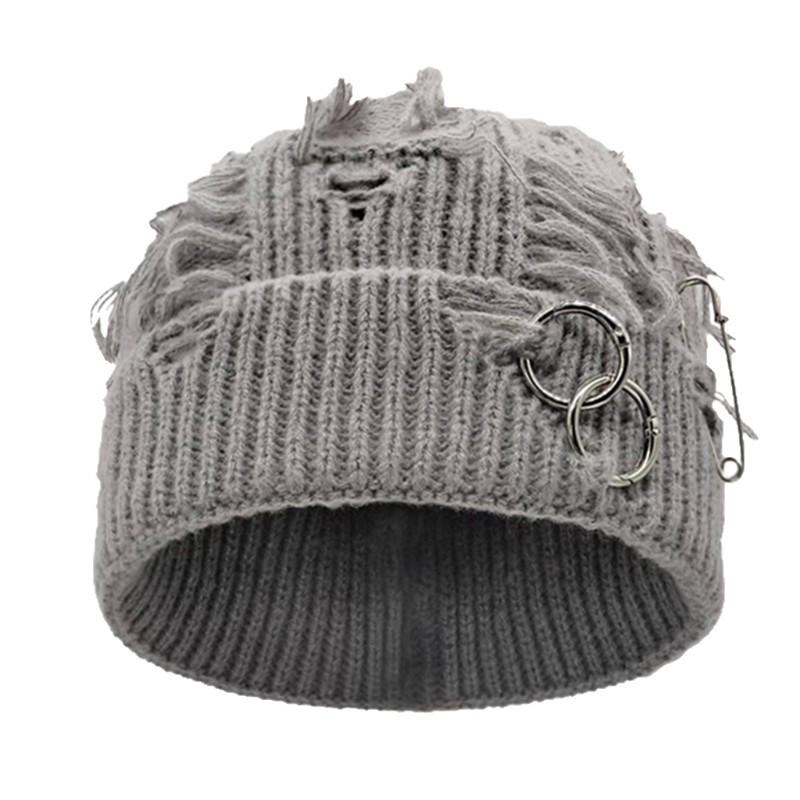Unisex Distressed Knit Beanie - Trendy Autumn/Winter Fashion Hat
