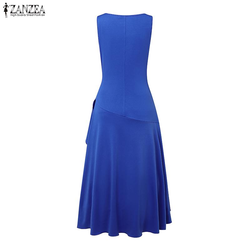 ZANZEA Women Elegant Casual Round Neck Summer Sleeveless Ruffles Dress
