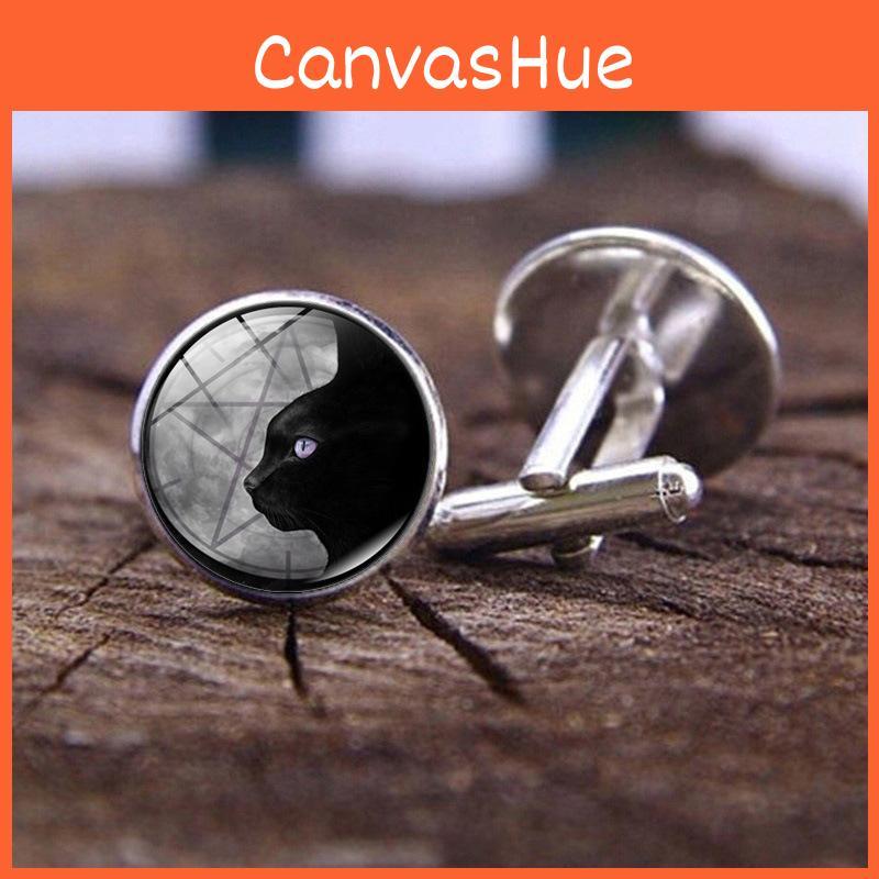 Elegant Black Cat Cufflinks For Men Gemstone French Shirt Cufflinks