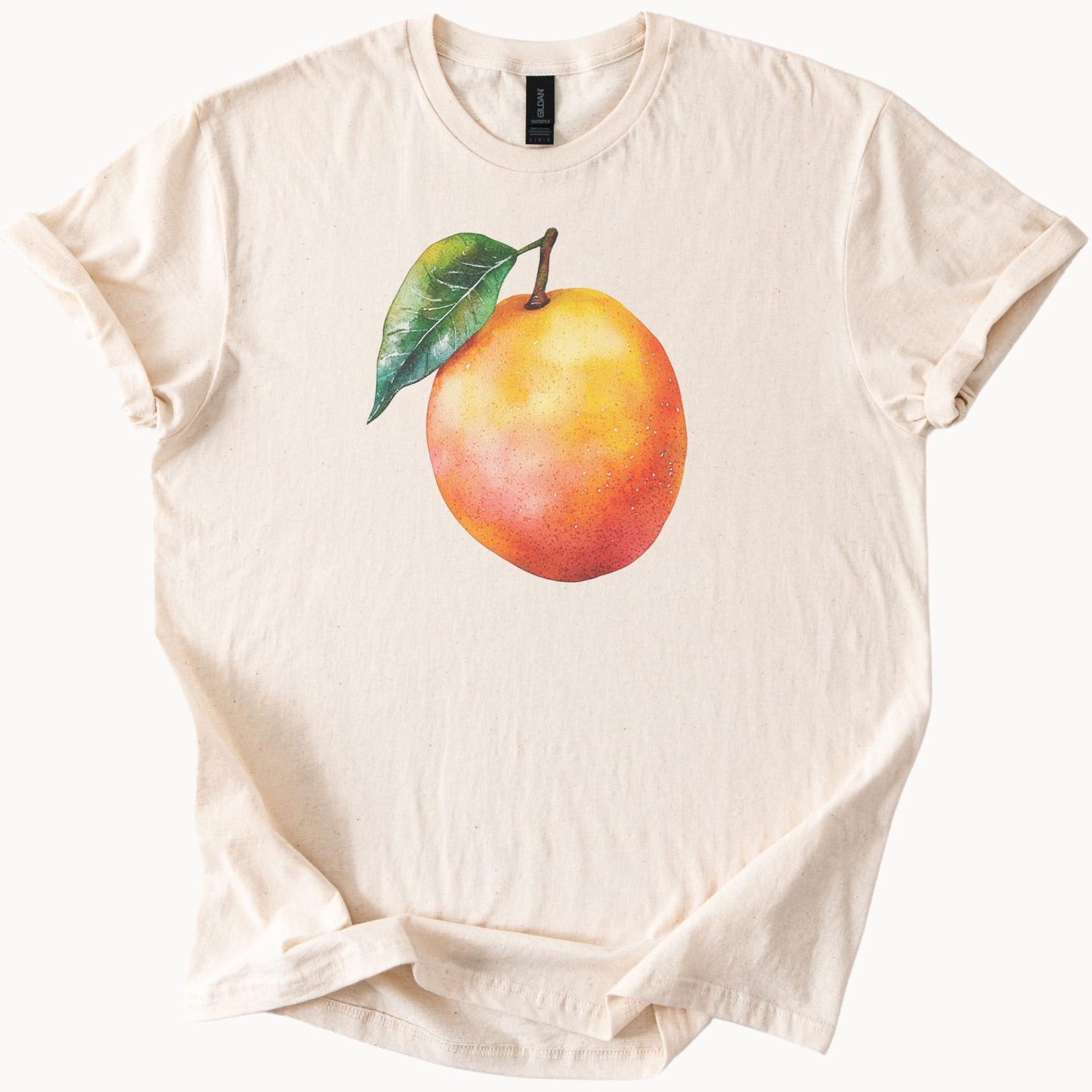 Peach Fruit Graphic T Shirt Watercolor Peach Art Tee Botanical Leaf Peach Shirt Summer Aesthetic Peach Lover Gift Soft Cotton Top 140