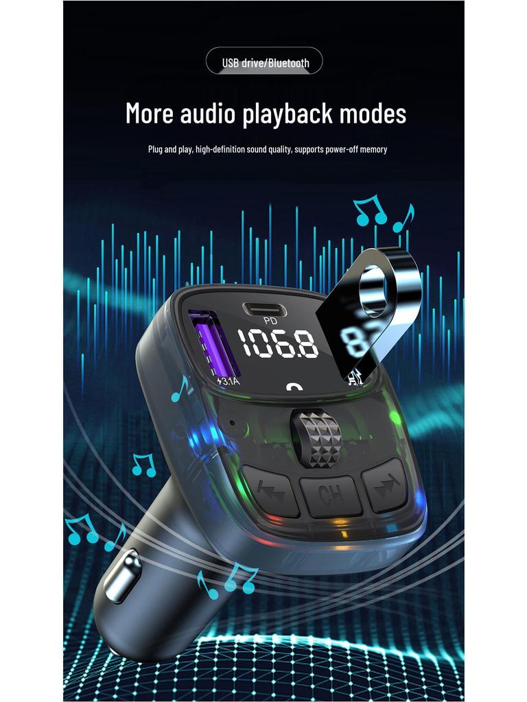 Bluetooth Car FM Transmitter & MP3 Player with High-Quality Sound and Cigarette Lighter Charger