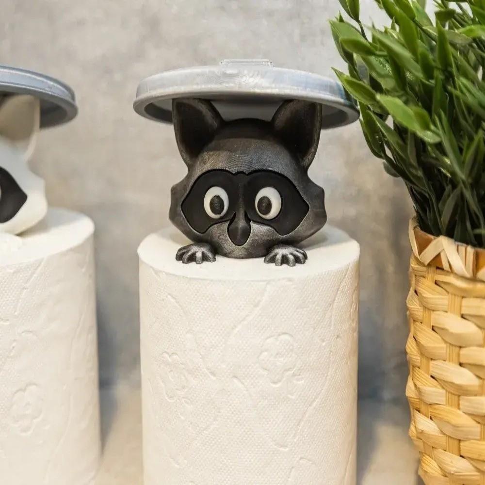 Cute Raccoon Paper Towel Holder Nifty Creative Ornaments Toilet Roll Holder 3D Printing Toilet Paper Holder for Bathroom