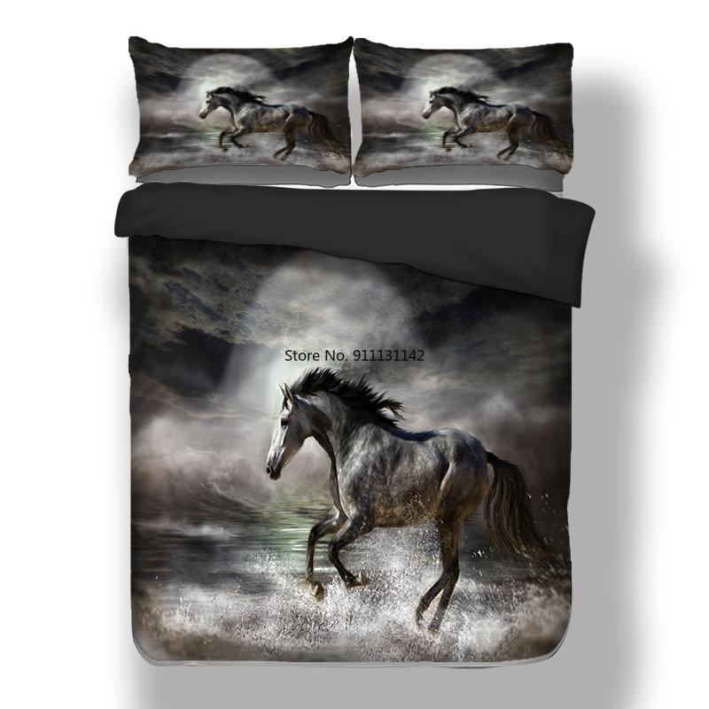 Deluxe 3D Black Horse Digital Print Bedding Set - Single/Double/Queen/King/Full Size Down Quilt Cover & Pillowcase