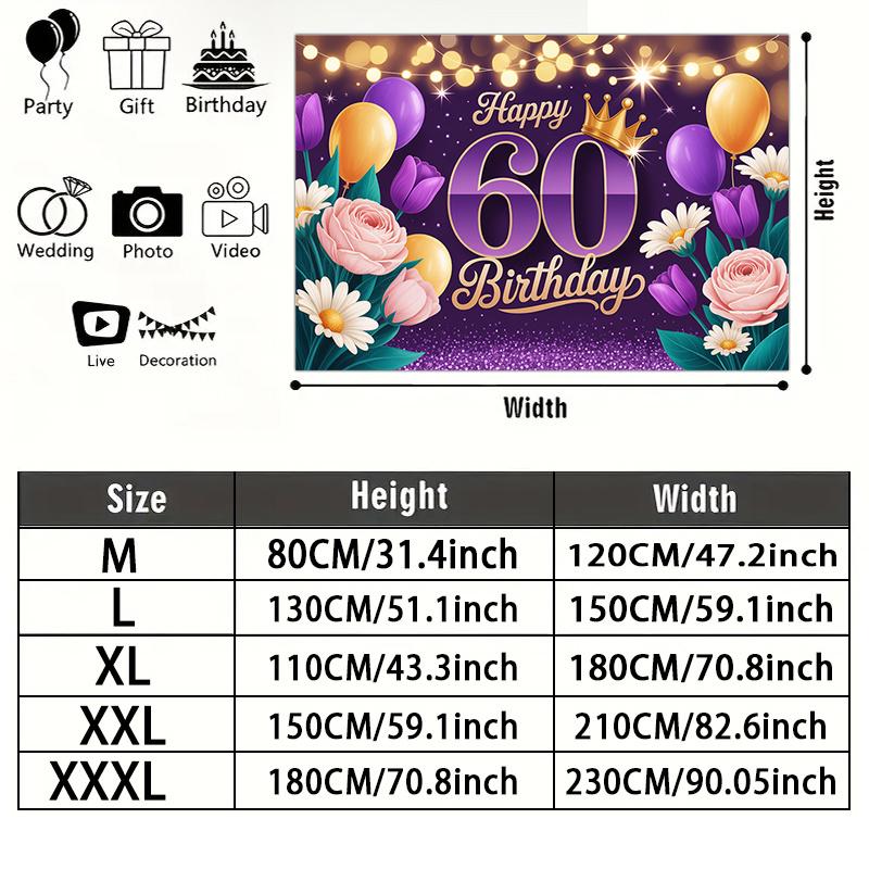 Party Backdrop Birthday Floral Purple 60Th Photo Booth Background Front Door Decor