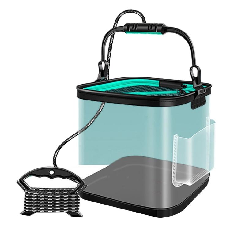 Water Resistant Outdoor Camping Bucket 8/13L Folding Fishing Bucket Water Container with Rope Hand Carry Fish Bucket 8L
