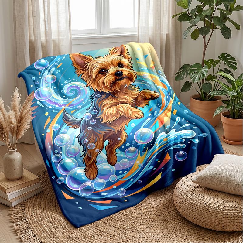 

Dancing Dog in Water blanket Personalized Name Flannel Blanket Soft Cozy Plush Throw for Sofa Bed Lightweight Home Decor 75x90cm