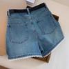 Summer High Waisted Jeans Shorts Lace Denim Jeans Women's Plus Size Loose Wide Leg Shorts