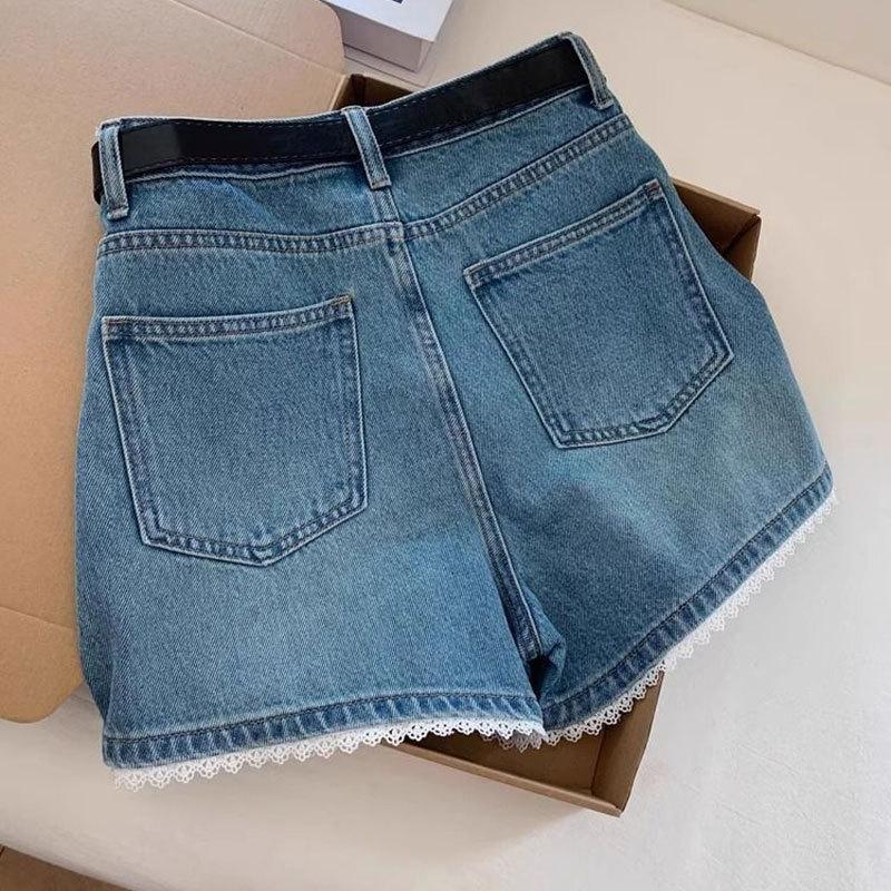 Summer High Waisted Jeans Shorts Lace Denim Jeans Women's Plus Size Loose Wide Leg Shorts
