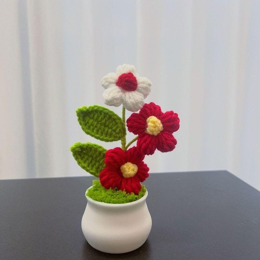 Handwoven Crochet Flower Potted DIY Artificial Flowers Pot  Birthday Gifts