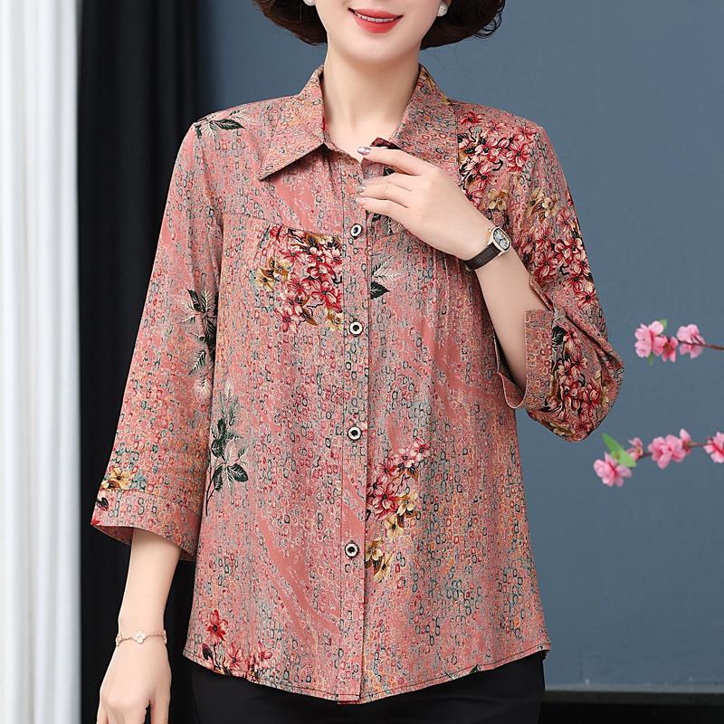 Plus Size XL-7XL Women's Elegant Blouses  Casual Loose Vintage Print Summer Long Sleeve Top Female Shirt