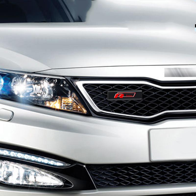 Car Front Grille Sticker Badge Head Grill R LINE Emblem LED Light For Volkswagen CC Polo Golf 4 5 6 7 MK7 MK5 MK4 MK6 Passat Touran Scirocco