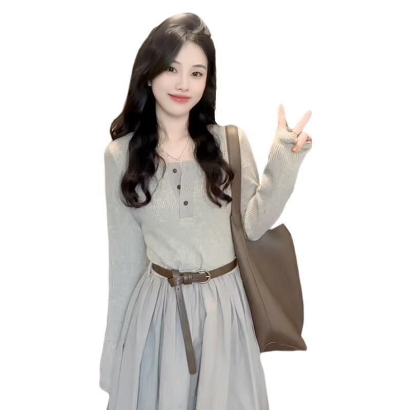 

Женская осенне-зимняя одежда с французским небольшим темпераментом, утягивающее платье с длинными рукавами L