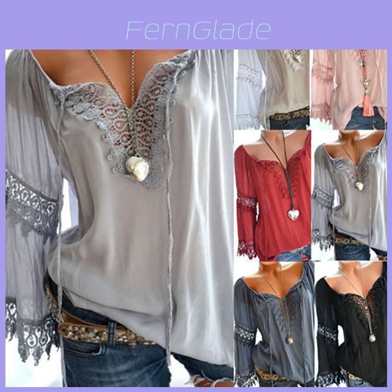 Women Sexy V Neck Long Sleeve Lace Up Shirt Versatile Loose T Shirt Great For Layering And Outings