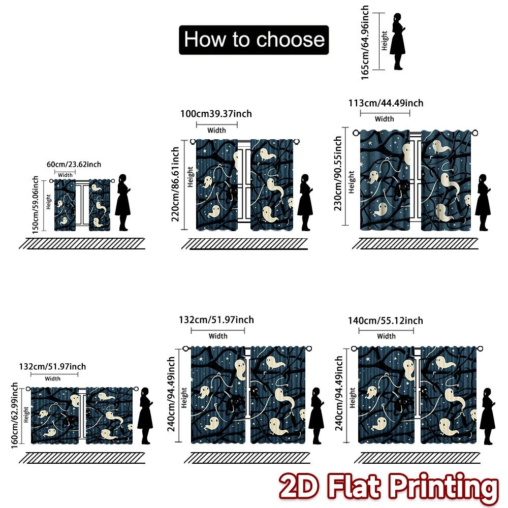 Flat Printing Curtains Without Rod Halloween Night Cat Ghosts Valentine Is Day Holiday Digital Curtain Set Of 2 Made Polyester Washable