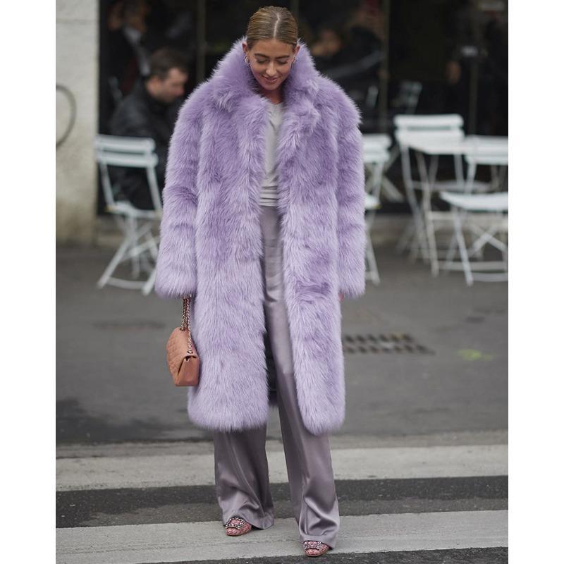 

Зимнее женское длинное пальто больших размеров, модное уличное хипстерское пальто из искусственного меха с отворотом S лавандовый