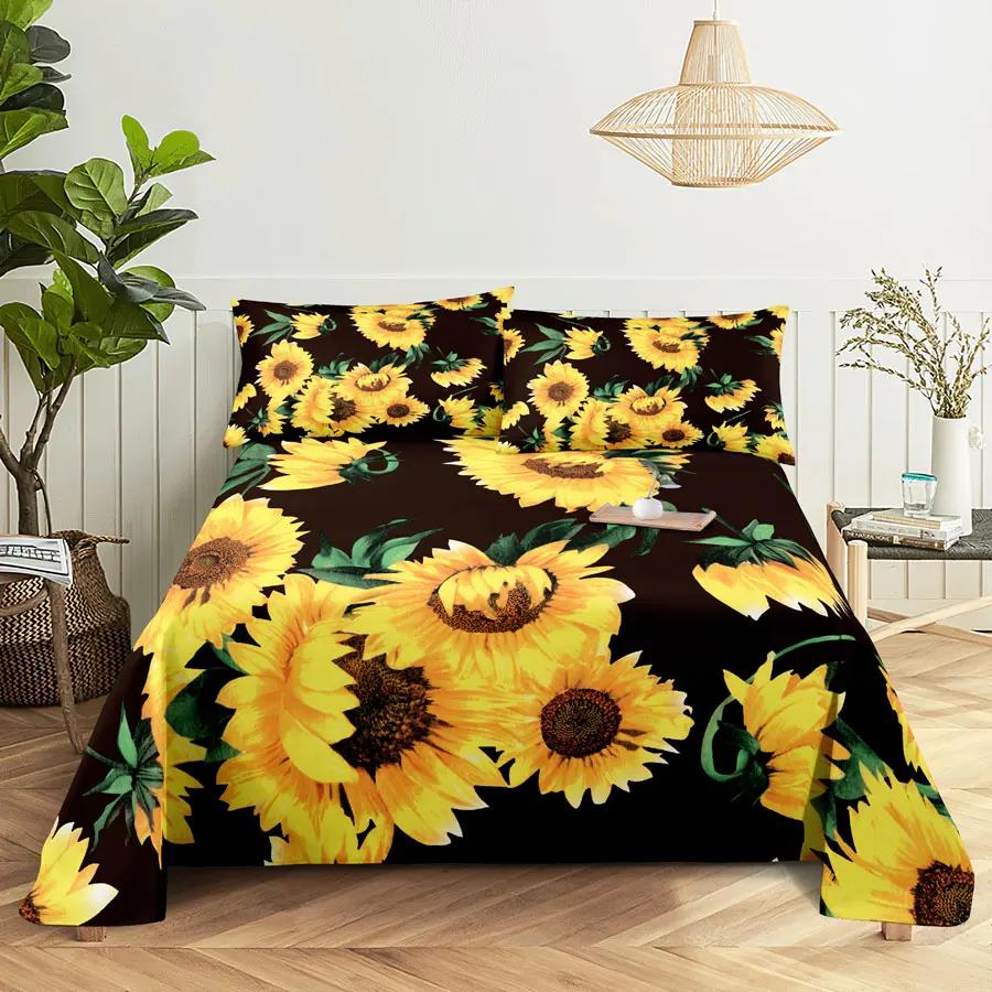 Sunflower Bed Sheet Sets Bouble Single Beds Flower Bedsheet with Pillow Case Full Queen Size 2pcs 3pcs 3D Soft Thin Fabric Home