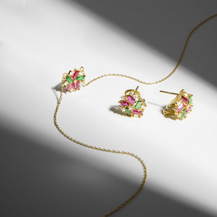 Boucles d'oreilles en argent 925 Luxenter avec zircon multicolore et finition en or jaune 18K - Wewi