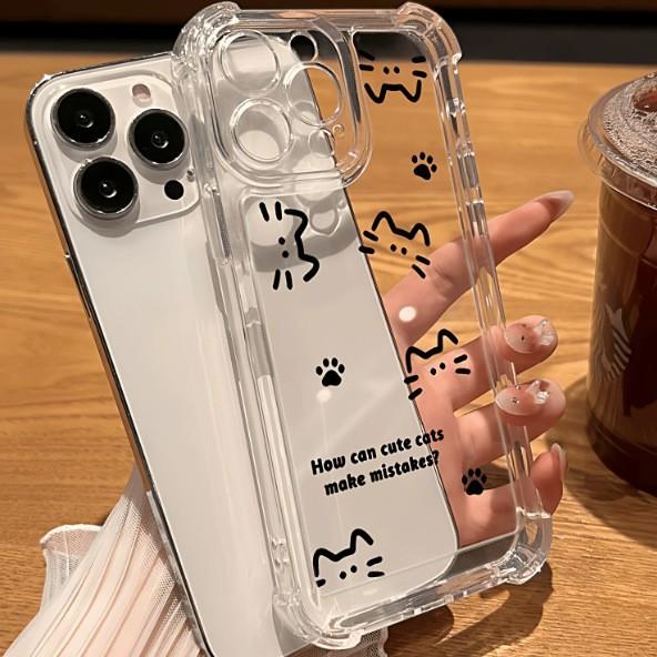 Applicable to Apple 11promax transparent mobile phone case 11pro cute big four corners 11promax cat fish bone