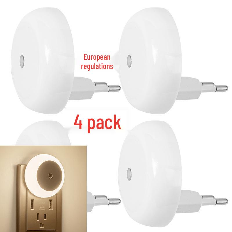 4-Pack EU Plug Light-Controlled Night Lights for Bedroom, Living Room, and Bathroom