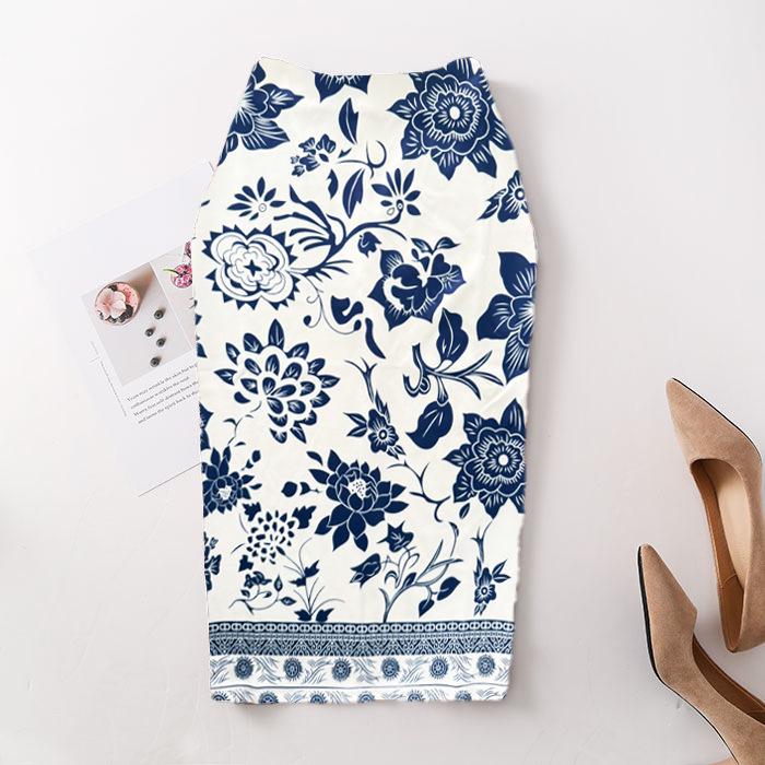 Digital Print Women's Pencil Skirt - Hip-Hugging, Half-Length