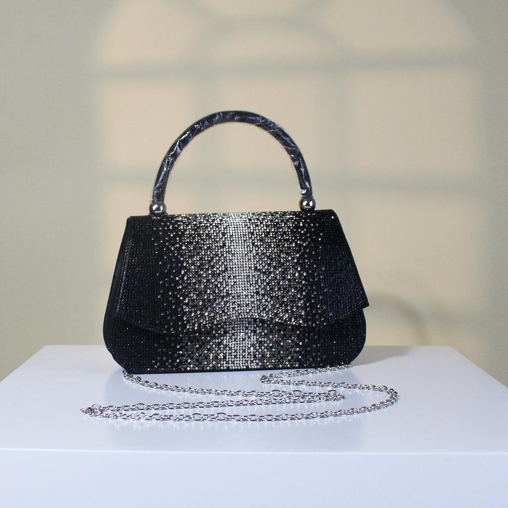 Evening Bag Rhinestone Bag Party Prom Silver Bag Fashion Shiny Handbag Black Women's Purse All-matching Chain Bags