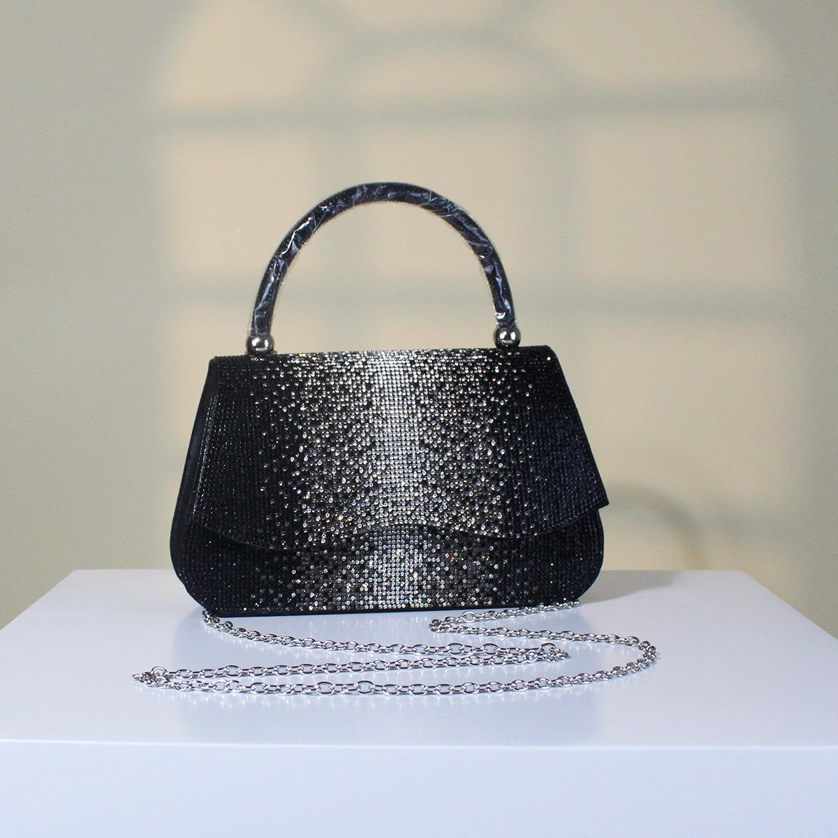 

Evening Bag Rhinestone Bag Party Prom Silver Bag Fashion Shiny Handbag Black Women s Purse All-matching Chain Bags чёрный