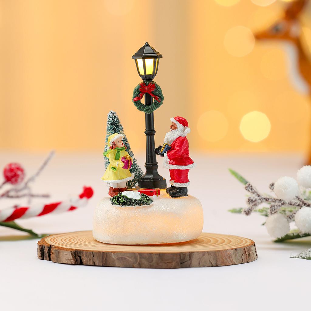 Glowing Resin Christmas Decor Mini House Lamp Ornament Light Up Festive Table Decor Holiday Gift Warm White LED Night Light Christmas Scene