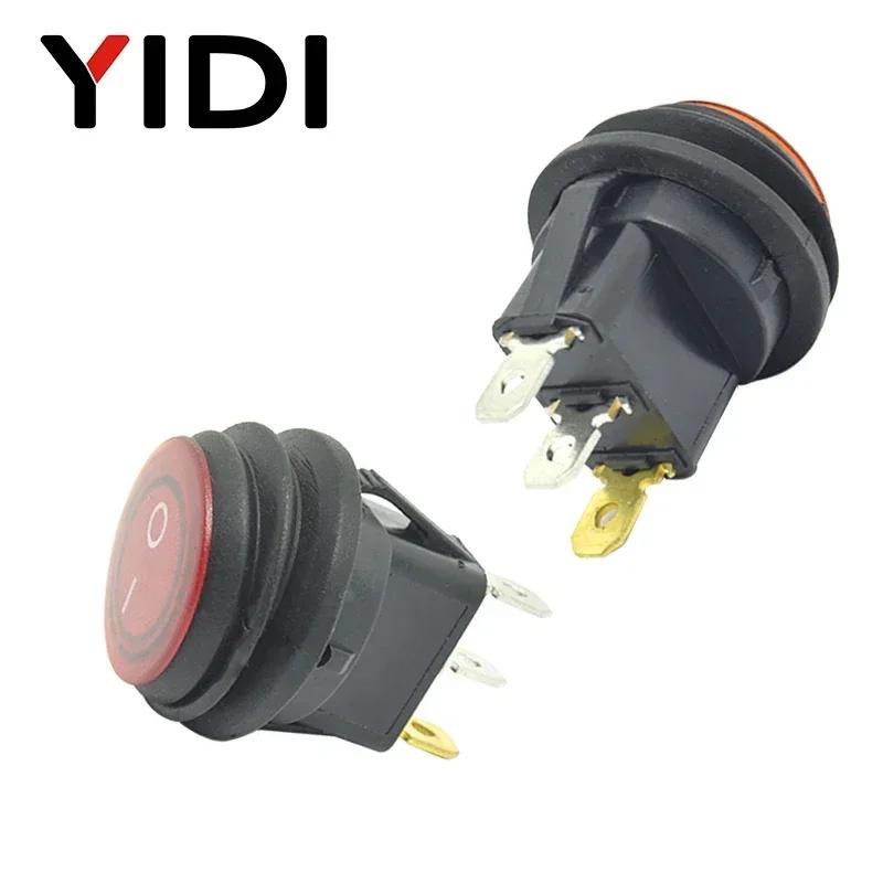 6A 250VAC Waterproof Round Rocker Switch 12V 220V Red Green Blue Yellow LED Light Rocker Switch 10A 125VAC  ON OFF SPST Switch Black No Light&ON-OFF