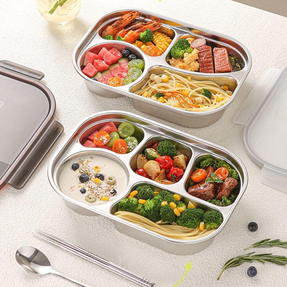 Large Capacity Stainless Steel Lunch Box 304 Stainless Steel Divided Lunch Plate  Picnic Use