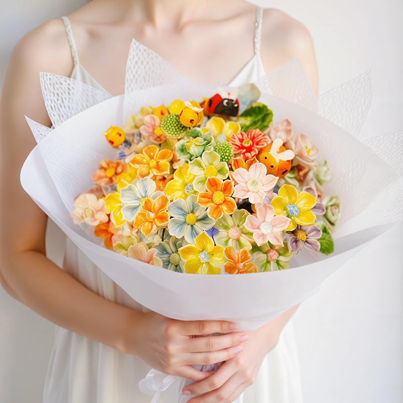 Ceramic Flower Artificial Flower Handmade Fake Flower Creative Floral Home Decor Party Wedding Garden Decor Valentine's Day Gift