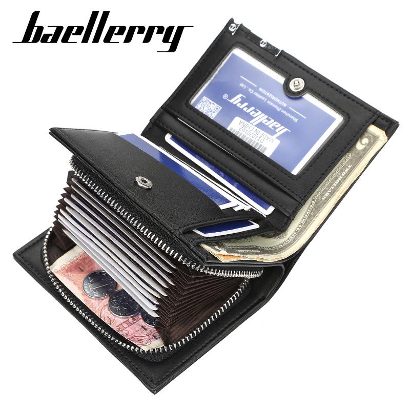 Baellerry Men's Short Accordion Wallet - Fashionable, Casual, Large Capacity with Zipper and Card Holder.