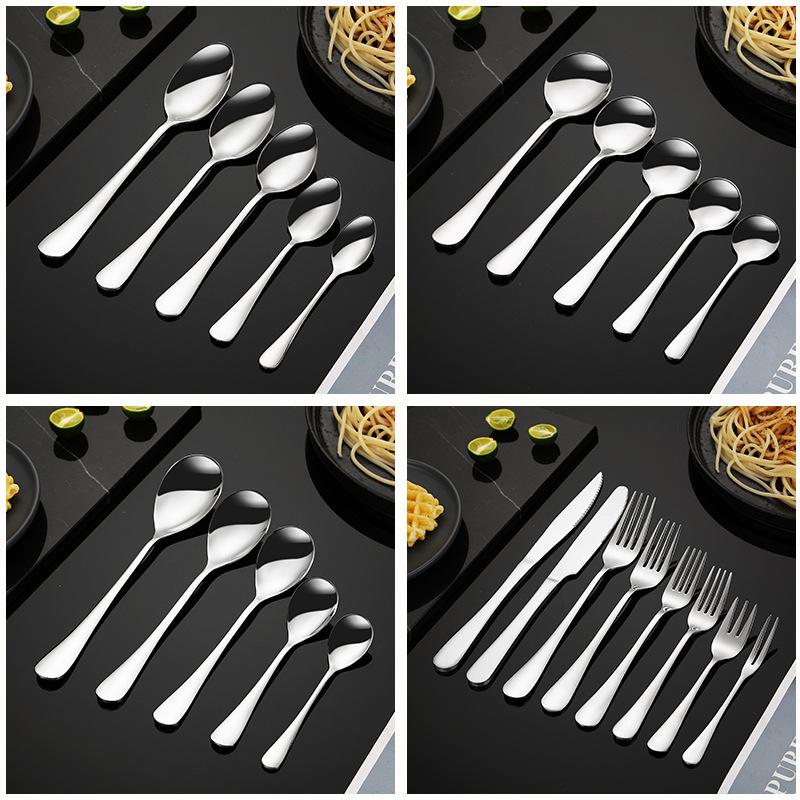 304 Stainless Steel Knife and Fork Spoon Thickened Tableware Dessert Round Spoon Pointed Spoon Western Food Steak Knife and Fork